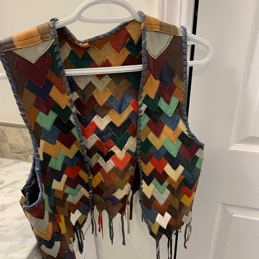 Very unique authentic leather patchwork vest! Coachella - Picture 2 of 5